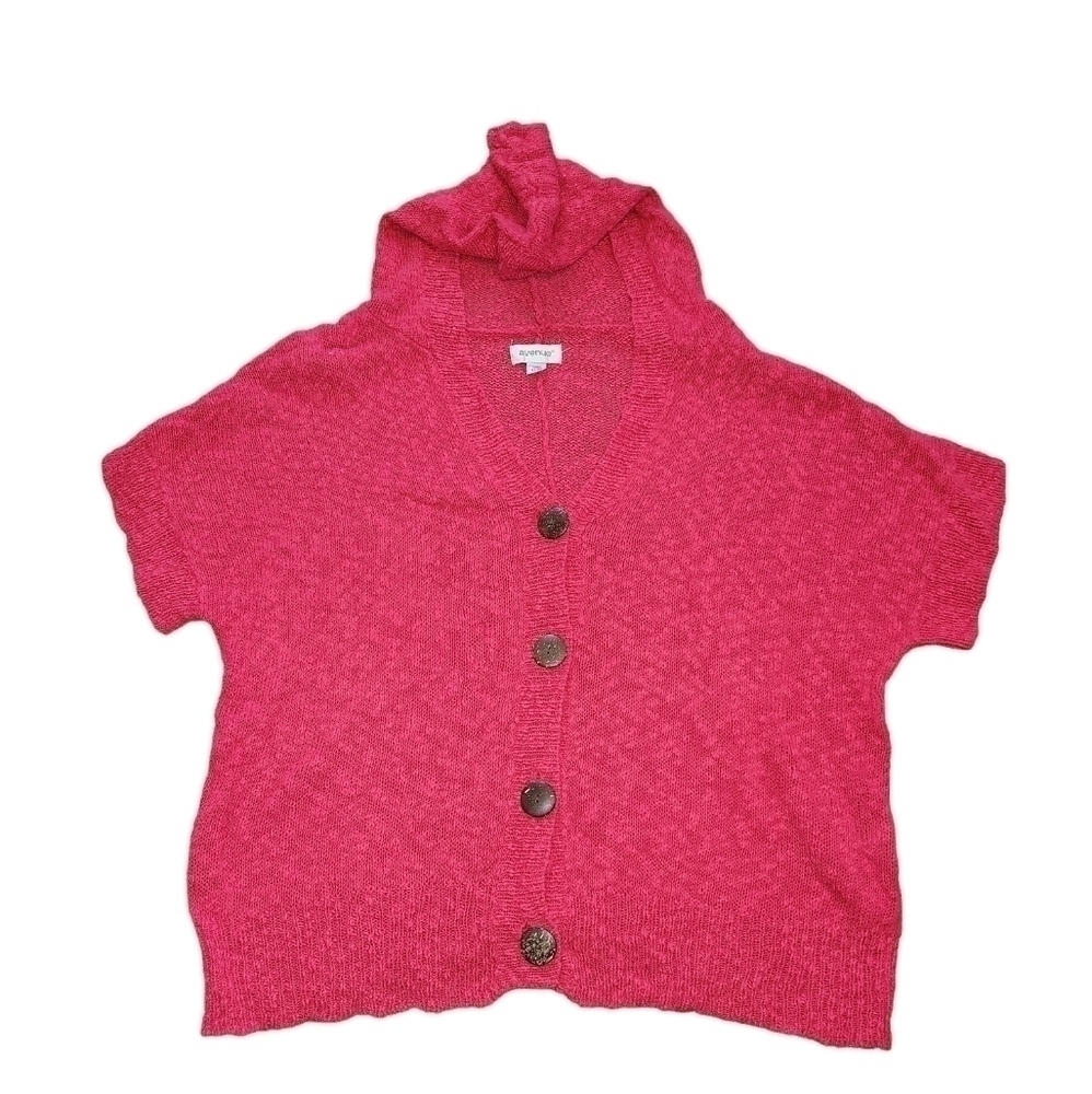 Avenue size 22/24 red hooded short sleeve knit button down sweater